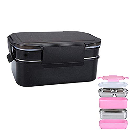 Molinter Brotdose Lunchbox Edelstahl Auslaufsicher Frühstücksbox Kinder Brotzeitbox Versiegelte Bento Box Proviantdose Frischhaltedose (Schwarz) von Molinter