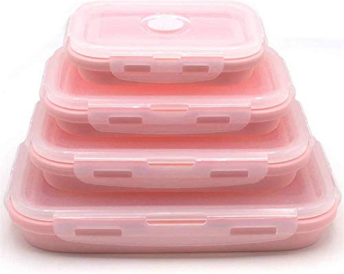 Molinter Frischhalteboxen Silikon Aufbewahrungsboxen Faltbare Frischhaltedosen Bento Lunchboxen Set mit 4 Silikonbehältern 350 ml 540 ml 800 ml 1200 ml (Rosa) von Molinter