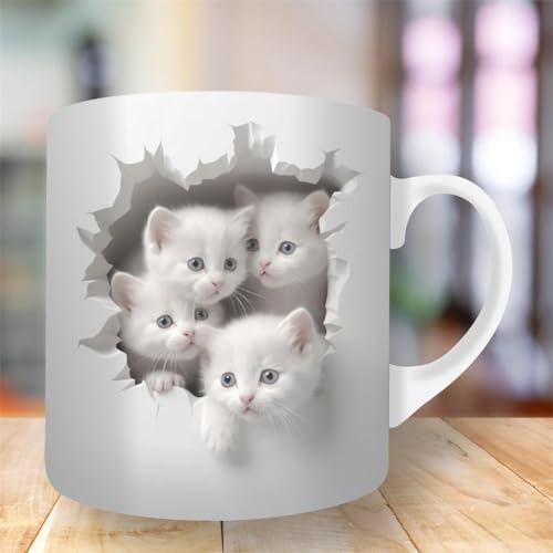 Molinter Katzen Tasse 3D Bruchlochwand Becher Kaffeebecher Milchbecher Teetasse Weihnachtsgeschenke Für Kinder 350ML (A) von Molinter