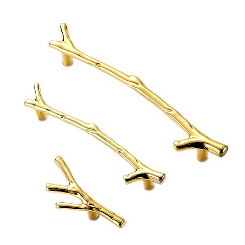 Molinter Möbelgriffe Schrankgriff Bogengriff Geäst Schubladengriff Handgriff für Bücherschrank Kleiderschrank Schublade (Loch Distanz: 128mm, Gold) von Molinter