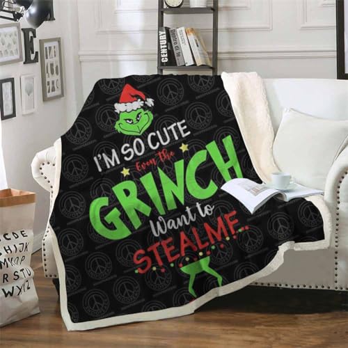 Molinter Weihnachten Flanelldecke Grinch Warme Decke Flanell Couchdecke Sofadecke für alle Jahreszeiten (C, 150x200cm) von Molinter