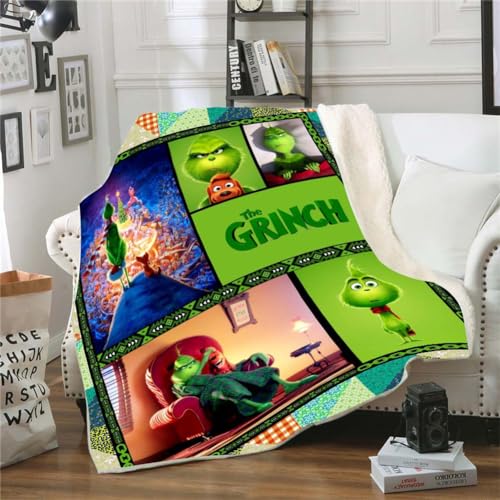 Molinter Weihnachten Flanelldecke Grinch Warme Decke Flanell Couchdecke Wohnzimmerdecke für alle Jahreszeiten (A, 150x130cm) von Molinter
