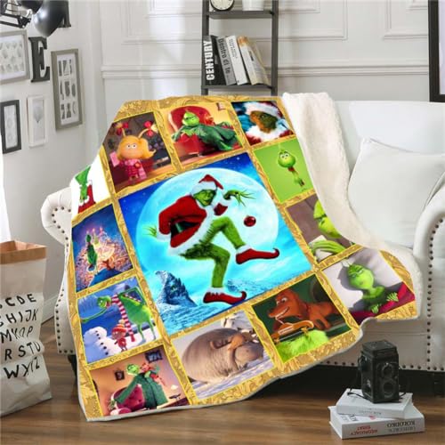 Molinter Weihnachten Flanelldecke Grinch Warme Decke Flanell Couchdecke Wohnzimmerdecke für alle Jahreszeiten (C, 150x200cm) von Molinter