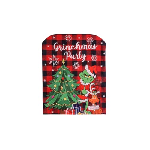 Molinter Weihnachten Stuhlhussen Grünhaariges Monster Grinch Abnehmbare Stretch Stuhlbezug Rot Gitter Chair Cover Beschütze für Partys Bankett (B) von Molinter