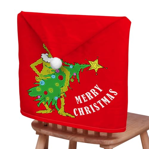 Molinter Weihnachten Stuhlhussen Grünhaariges Monster Grinch Abnehmbare Stretch Stuhlbezug Chair Cover Beschütze für Partys Bankett Rot Schwarz (Rot1) von Molinter