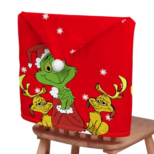 Molinter Weihnachten Stuhlhussen Grünhaariges Monster Grinch Abnehmbare Stretch Stuhlbezug Chair Cover Beschütze für Partys Bankett Rot Schwarz (Rot2) von Molinter