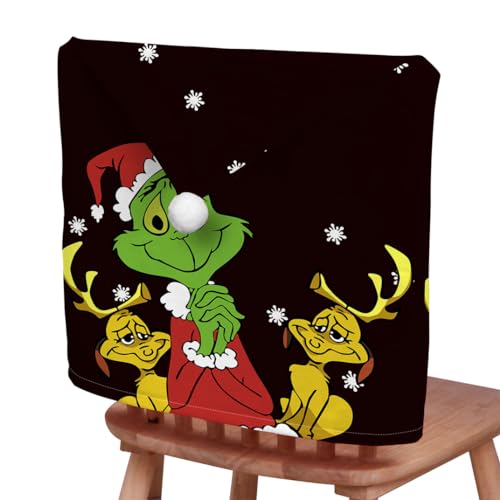 Molinter Weihnachten Stuhlhussen Grünhaariges Monster Grinch Abnehmbare Stretch Stuhlbezug Chair Cover Beschütze für Partys Bankett Rot Schwarz (Schwarz2) von Molinter