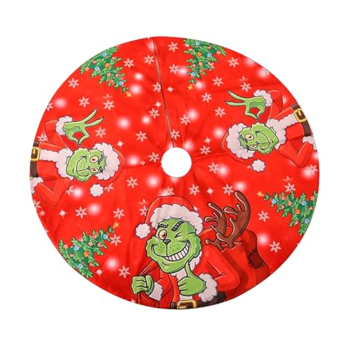 Molinter Weihnachtsbaum-Rock Grinch Weihnachtsbaum-Matte Rot Doppelschicht Rund Weihnachtsbaumdecke Teppich für Christbaumständer 120CM von Molinter