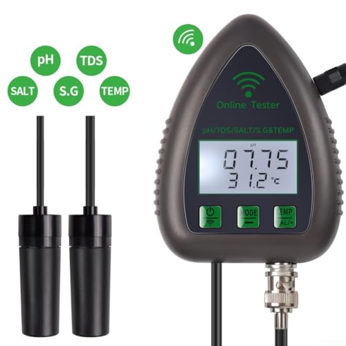 5-in-1 Digital PH Monitor Mit WiFi Für Tuya Präzise PH Salinität Temperatur spezifisches Gewicht Messung Echtzeit Wasserqualitätskontrolle Mit Smart App Warnungen Für Aquarien Hydrokulturen(WF9951) von Moliuoly