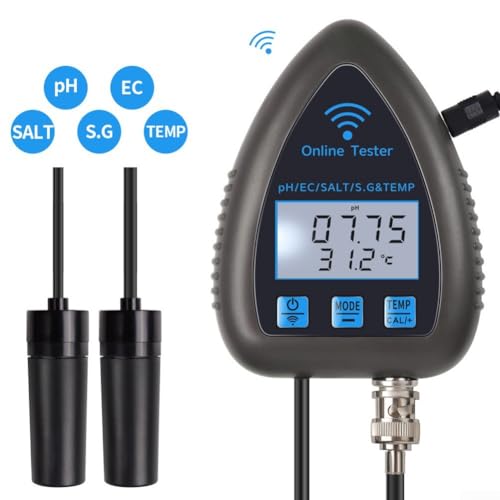 5-in-1 Digital PH Monitor Mit WiFi Für Tuya Präzise PH Salinität Temperatur spezifisches Gewicht Messung Echtzeit Wasserqualitätskontrolle Mit Smart App Warnungen Für Aquarien Hydrokulturen(WF9953) von Moliuoly