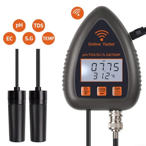 5-in-1 Digital PH Monitor Mit WiFi Für Tuya Präzise PH Salinität Temperatur spezifisches Gewicht Messung Echtzeit Wasserqualitätskontrolle Mit Smart App Warnungen Für Aquarien Hydrokulturen(WF991) von Moliuoly