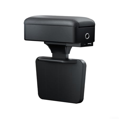 Auto Mittelarmlehne mit Dual USB Ladeanschlüssen, Nappa Leder Polster, Verstellbarem Getränkehalter und Integriertem Ablagefach für Universelle Fahrzeugmontage, Schwarz von Moliuoly
