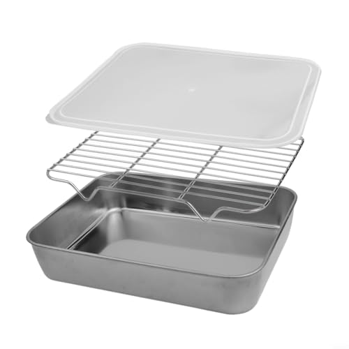 Backblech Edelstahl mit Abnehmbarem Kühlgestell Rostfrei Spülmaschinenfest Spiegeloberfläche Silber 23x17x5cm 26x20x5cm 31x24x5cm Für Backen Fleisch Geflügel Ofen(23x17x5cm) von Moliuoly