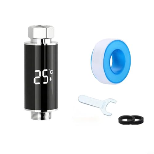 Digitaler Dusch-Wasserthermometer mit LED-Anzeige, Wasserkraft-betrieben, 3-Farben Temperaturanzeige (0-99°C), 1/2 Zoll Anschluss für Bad und Küche, Silber(B) von Moliuoly
