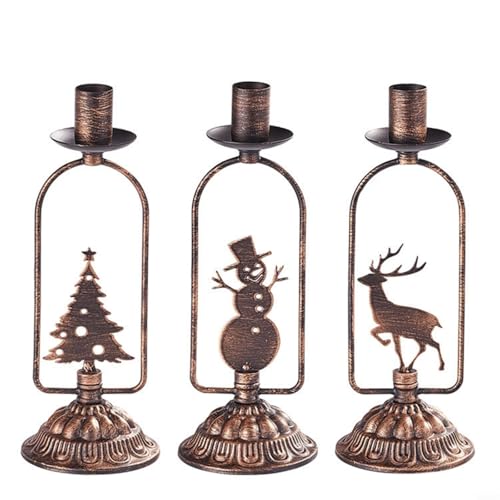 Moliuoly 3 Stück Kerzenhalter Set Weihnachtsdekoration Aus Eisen, Vintage-Bronze Design Mit Schneemann Rentier Tannenbaum Motiv, 22 Cm Hoch Für Stabkerzen, Tischdeko Für Wohnzimmer Oder Geschenk Moliuoly 3 Stück Kerzenhalter Set Weihnachtsdekoration Aus Eisen, Vintage-Bronze Design Mit Schneemann Rentier Tannenbaum Motiv, 22 Cm Hoch Für Stabkerzen, Tischdeko Für Wohnzimmer Oder Geschenk von Moliuoly