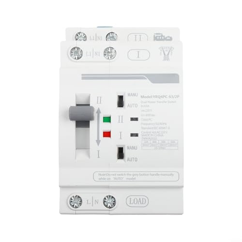 Moliuoly Automatischer Stromtransfer-Schalter 2-Pol 63A 220V Lasttrennschalter Für Generatorbetrieb, Flammwidriges Gehäuse, Sicherer Wechsel Zwischen Netz(A) von Moliuoly