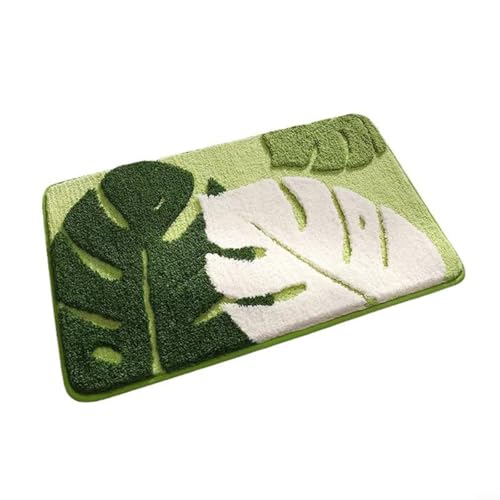 Moliuoly Rutschfeste Mikrofaser Badematte 76X43cm Mit 3D Blumenmuster In Grün, Weiche Badezimmer Matte Mit TPR Rücken Für Sicherheit, Maschinenwaschbar, Saugfähig Dekorativ Für Bad Oder Küche(2) von Moliuoly