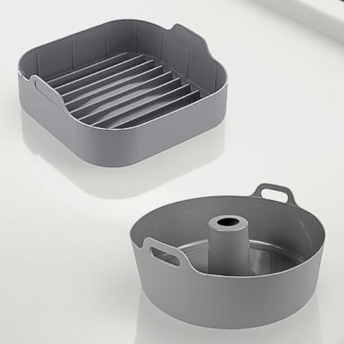 Moljaus Heissluftfritteuse Zubehör Silikonform Airfryer - Silikonformen & Silikon Backform 2er Set: Quadratisch 20,5 cm & Savarin 21 cm Zubehör Heißluftfritteuse - Perfekt für Airfryer Zubehör von Moljaus