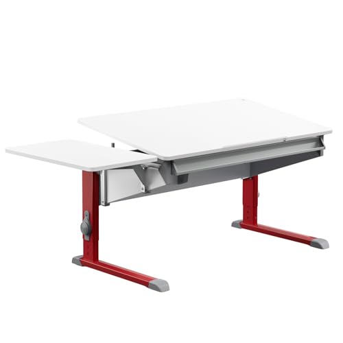 Moll Bandit Kinderschreibtisch höhenverstellbar | mitwachsend, ergonomisch & neigbar für aufrechtes Sitzen | ideal für Schulkinder | Schreibtisch weiß (mit Side Top, Rot, 117,2cm x 70,5cm) von Moll