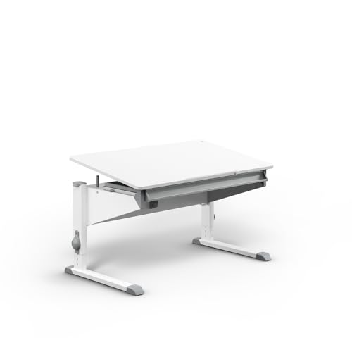 Moll Bandit Kinderschreibtisch höhenverstellbar | mitwachsend, ergonomisch & neigbar für aufrechtes Sitzen | ideal für Schulkinder | Schreibtisch weiß optional mit Schublade | Made in Germany von Moll