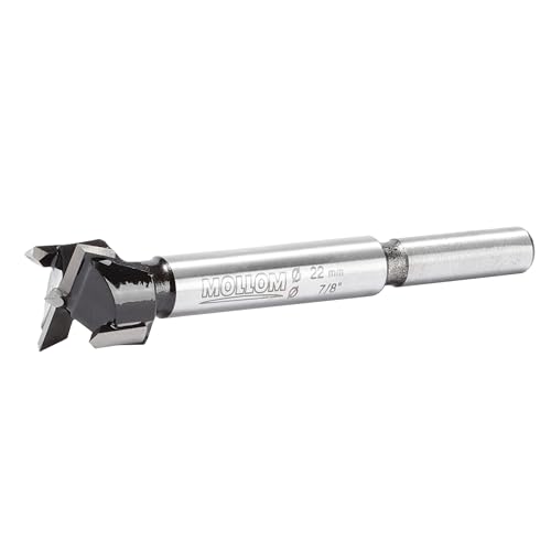 Mollom 22mm (5/32") Forstnerbohrer mit langlebiger YG8 Hartmetall-Dicke von 2,0mm für präzise Holzbearbeitung. Ideal für Hartholz, Kunststoff und Sperrholz von Mollom