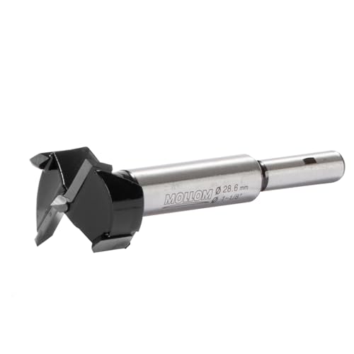 Mollom 28,6mm (1-1/8") Forstnerbohrer mit langlebiger YG8 Hartmetall-Dicke von 2,0mm für präzise Holzbearbeitung. Ideal für Hartholz, Kunststoff und Sperrholz von Mollom