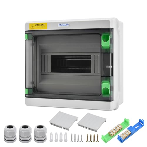 Mollom 9-Wege HA-Serie Stromverteilungsbox mit Sammelschienen und Hutschiene für Miniatur-Leistungsschalter (MCB), wasserdicht IP66, Solarpanel-Stromverteilung für den Innen- und Außenbereich von Mollom