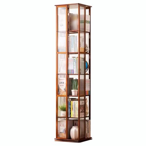 360-Grad-Bücherregal Aus Bambus 5/6-stufiger Quadratischer Pflanzenaufbewahrungsständer Acryl-Wohnzimmer-Aufbewahrungsschrank (Color : Brown, S : 37 * 178cm) von MollyYou