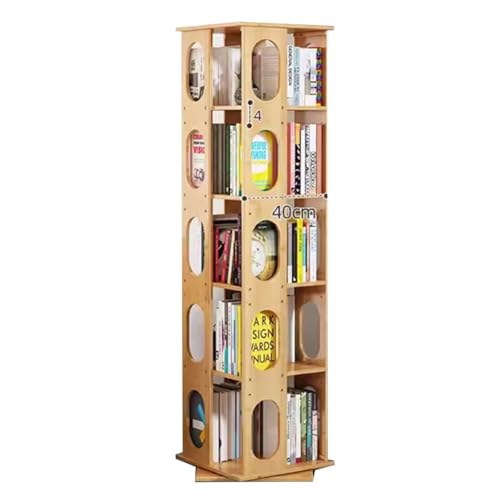 360-Grad-Bücherregal Aus Bambus Einfaches Bodenstehendes Bücherregal Für Das Wohnzimmer Für Schlafzimmer Wohnzimmer Arbeitszimmer Büro (Color : Brown, S : 44 * 164cm) von MollyYou