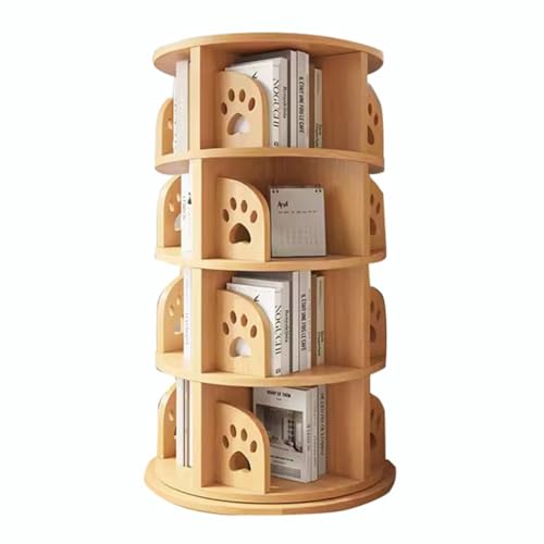 360-Grad-Bücherregal Aus Holz 3/4/5/6-stufiges, Bodenstehendes Multifunktionales Drehbares Bücherregal Für Schlafzimmer Wohnzimmer Und Heimbüro (Color : Wood Color, S : 52 * 135cm) von MollyYou