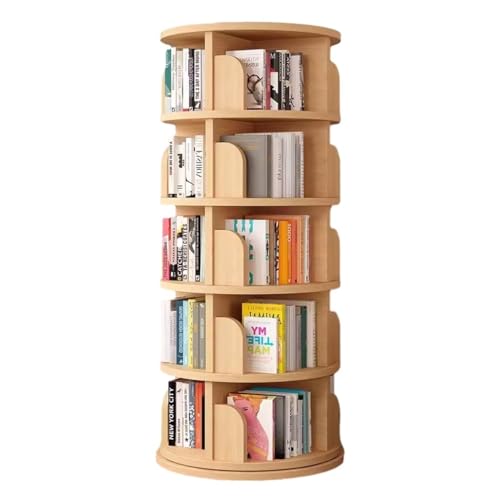 360-Grad-Bücherregal Aus Holz 5/6-stufiges Bodenstehendes Bücherregal Aus Holz Lagerregal Für Wohnzimmer Schlafzimmer Und Büro (Color : Wood Color, S : 50 * 160cm) von MollyYou