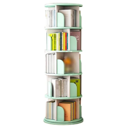 Bücherregal 360 Grad Drehbares Bücherregal Mit 5 Ebenen 360-Grad-Bücherregal Für Kinder Und Erwachsene Multifunktionales Bücherregal (Color : Green-A, S : 50 * 157cm) von MollyYou