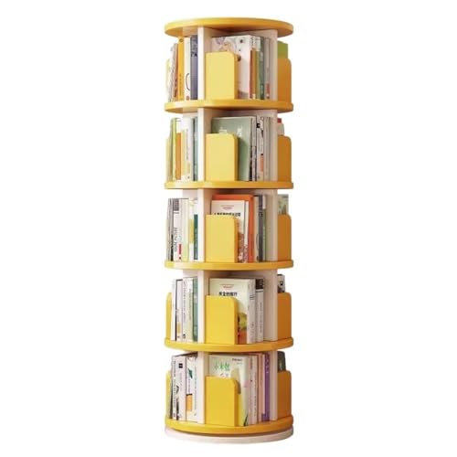 Drehbares Bücherregal 360-Grad-Bücherregal 2/3/4/5 Ebenen Hohe Freistehende Bücherregale Bücheraufbewahrung, Präsentationsregal Organizer (Color : Gelb, S : 40 * 149cm) von MollyYou