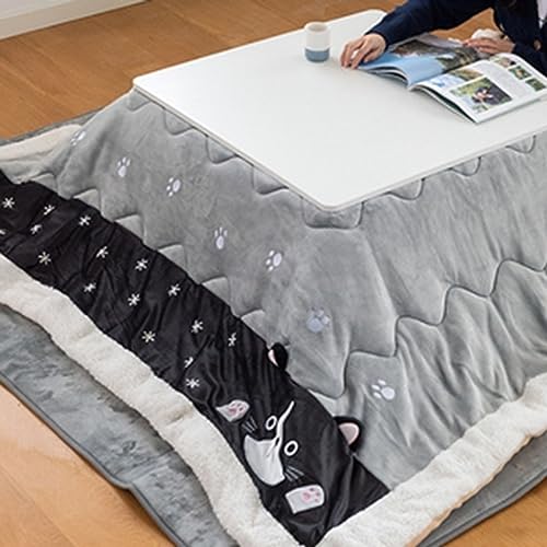 Kotatsu-Heizungs-Futon-Set Grauer Kotatsu-Tisch Mit Kätzchenmuster-Design Und Futon-Teppichheizung Japanische Tatami-Couchtische Mit Fenstern von MollyYou