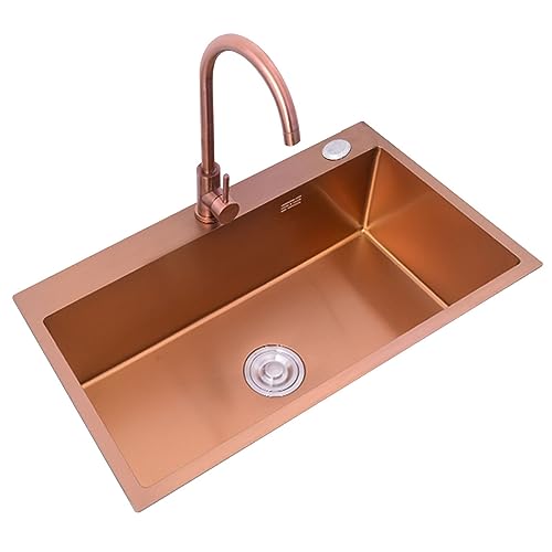 Roségoldenes Spülbecken Aus Edelstahl Mit Einem Becken Einzelbecken-Aufsatzwaschbecken for Die Haushaltsküche Mit Quadratischem Wasserhahn 21 cm Tief (Color : Rose Gold, S : 75 * 45 * 21cm) von MollyYou