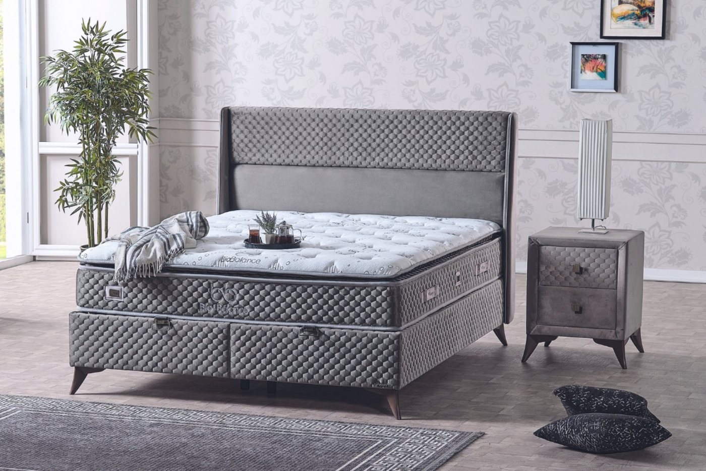 gowoll Boxspringbett Bio BalanceBett Set mit Matratze inkl. Topper 160x200 180 x200, mit Bettkasten und Kopfteil von gowoll