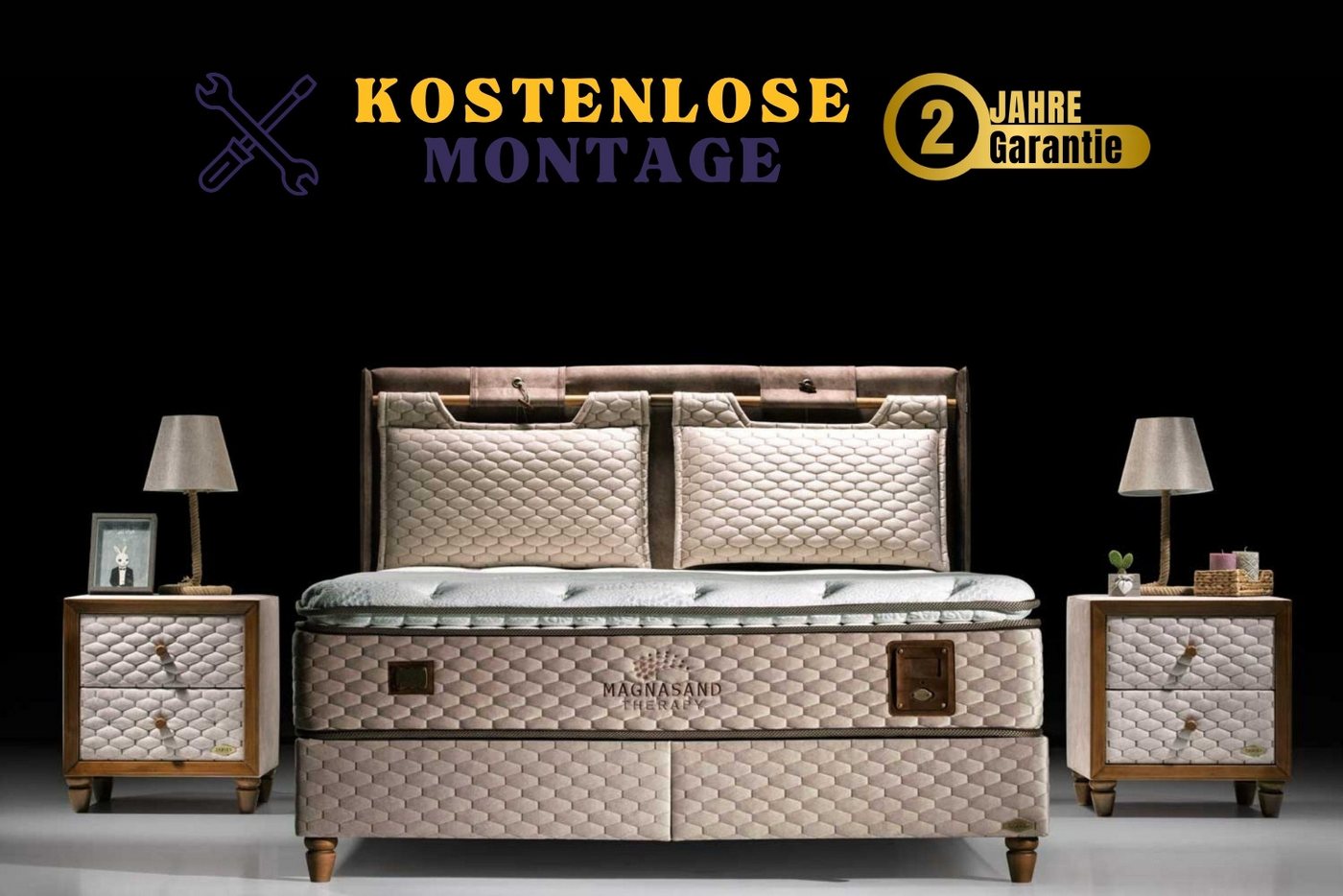 gowoll Boxspringbett Magnasand Stauraumbett inkl. Matratze und Kopfteile von gowoll