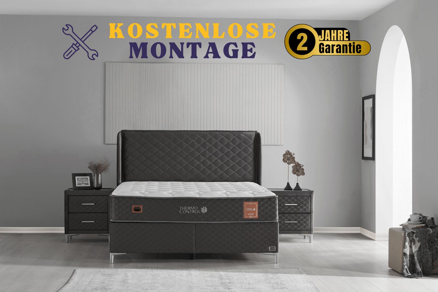 gowoll Boxspringbett Stauraumbett inkl. Matratze Boxspringbett 180x200 - 90x200 Thermo von gowoll