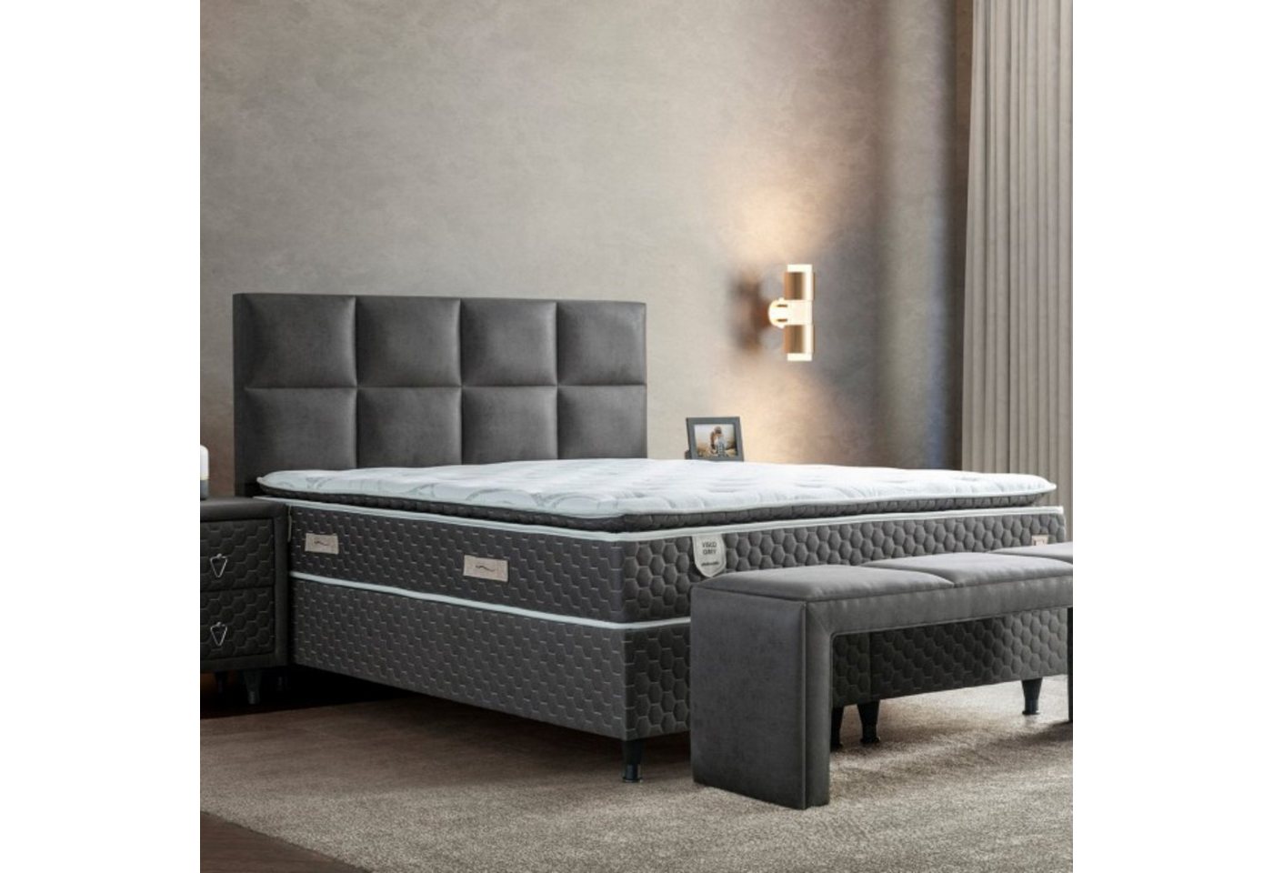 gowoll Boxspringbett Visco Grey Bett Set mit Matratze Stauraum mit Bettkästen (140x200 160x200 180x200) von gowoll