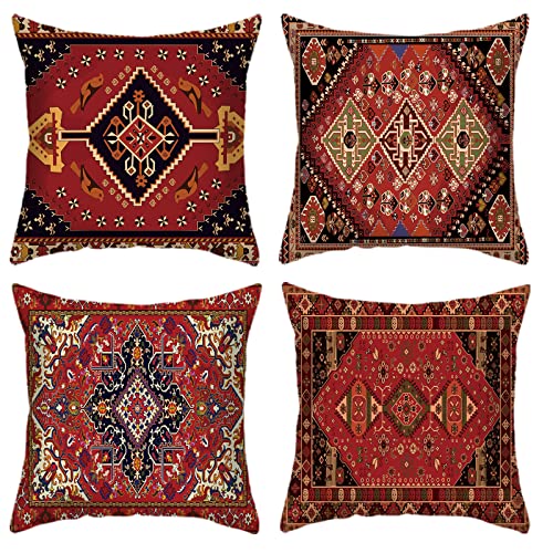 Mologle Rot und Schwarz Kissenbezüge, 45,7 x 45,7 cm, 4 Stück, Tribal abstraktes Vintage Persisches Kelim-Teppichmuster, dekorative Kissenbezüge, Dekoration für Sofa, Couch, Bett, Zuhause, Outdoor von Mologle