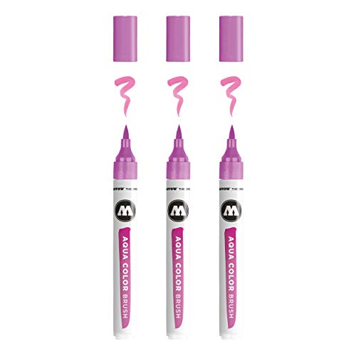 Molotow Aqua Color Brush (Brush Pen Marker auf Wasserbasis, Pinsel Spitze für Aquarellieren und Handlettering) 3 Stück Farbe 045 fuchsia pink von Molotow