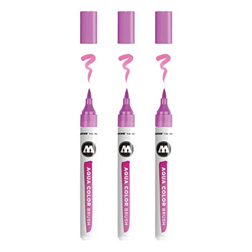 Molotow Aqua Color Brush (Brush Pen Marker auf Wasserbasis, Pinsel Spitze für Aquarellieren und Handlettering) 3 Stück Farbe 045 fuchsia pink von Molotow