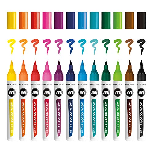 Molotow Aqua Color Brush (Brush Pen Marker Basic-Set 1, Pinsel Spitze für Aquarellieren und Handlettering) 12 Stück sortiert Molotow Aqua Color Brush (Brush Pen Marker Basic-Set 1, Pinsel Spitze für Aquarellieren und Handlettering) 12 Stück sortiert von Molotow