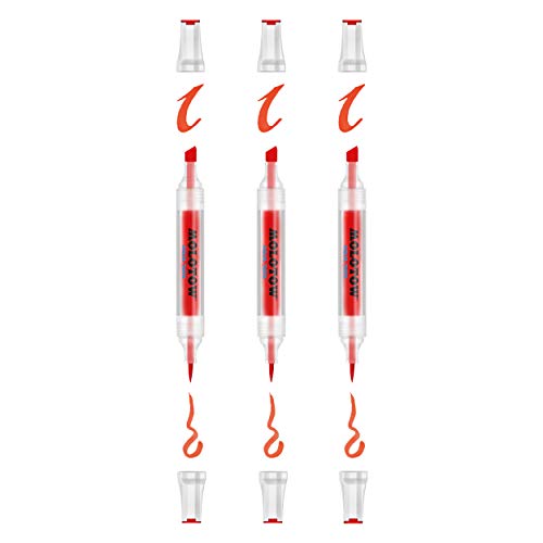 Molotow Aqua Twin Zweispitzmarker (Tinte auf Wasserbasis, Strichstärke 1 mm und 2-6 mm) 3 Stück in der Farbe 005 zinnober rot von Molotow