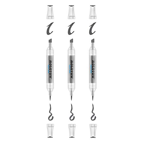 Molotow Aqua Twin Zweispitzmarker (Tinte auf Wasserbasis, Strichstärke 1 mm und 2-6 mm) 3 Stück in der Farbe 025 neutralgrau 02 von Molotow