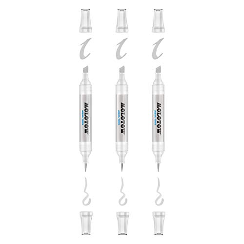 Molotow Aqua Twin Zweispitzmarker (Tinte auf Wasserbasis, Strichstärke 1 mm und 2-6 mm) 3 Stück in der Farbe 027 neutralgrau 04 von Molotow