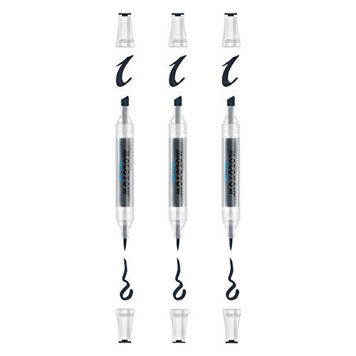 Molotow Aqua Twin Zweispitzmarker (Tinte auf Wasserbasis, Strichstärke 1 mm und 2-6 mm) 3 Stück in der Farbe 029 kaltgrau von Molotow