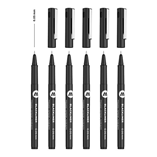 Molotow Blackliner 0,05 mm (Fineliner mit permanenter, dokumentenechter Tinte) 6 Stück schwarz von Molotow