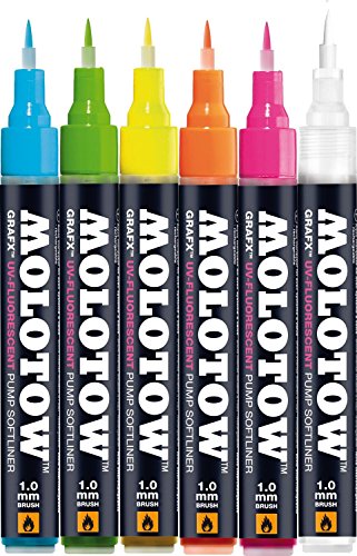Molotow Grafx UV-Fluorescent Pump Softliner (Basic-Set 1, mit fluoreszierender Spezialtinte) 6 Stück von Molotow