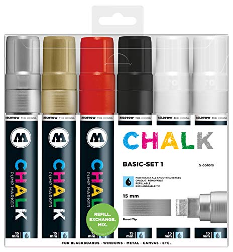 Molotow Kreidemarker Chalk Basic Set 1 - 15 mm, 6 Stück farblich sortiert von Molotow